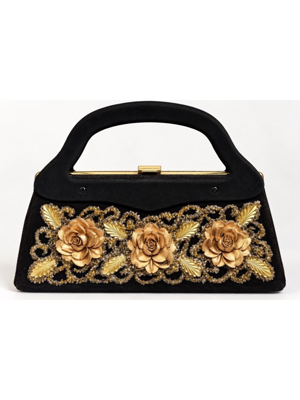 Vintage 1950s Caron of Houston Hand Decorated Purse Gold Floral Beaded Handbag